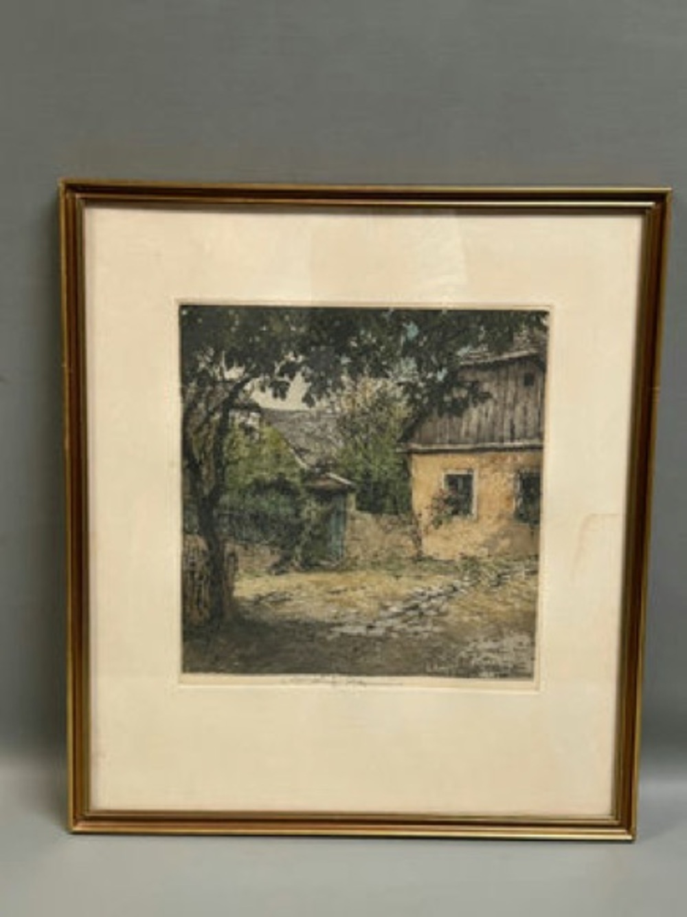 Framed Rustic Cottage Landscape Wall Art - Gold Frame, Unbranded